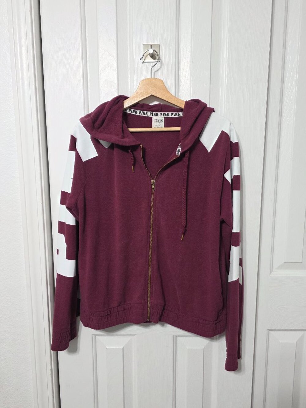 Victoria's Secret PINK Zip Up Hoodie, Large, Burgundy, Maroon